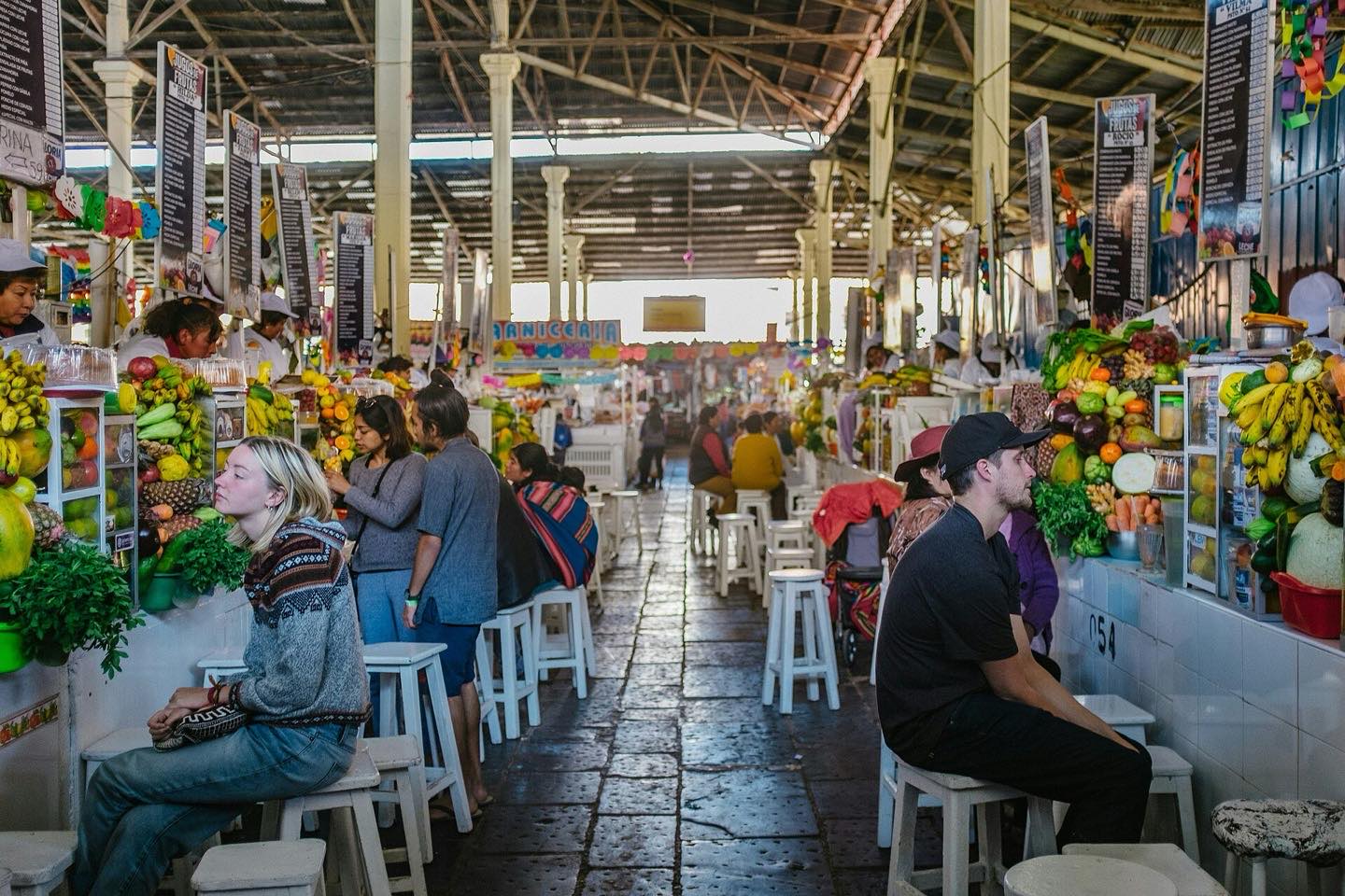 Fruit stalls inside Cusco's San Pedro market