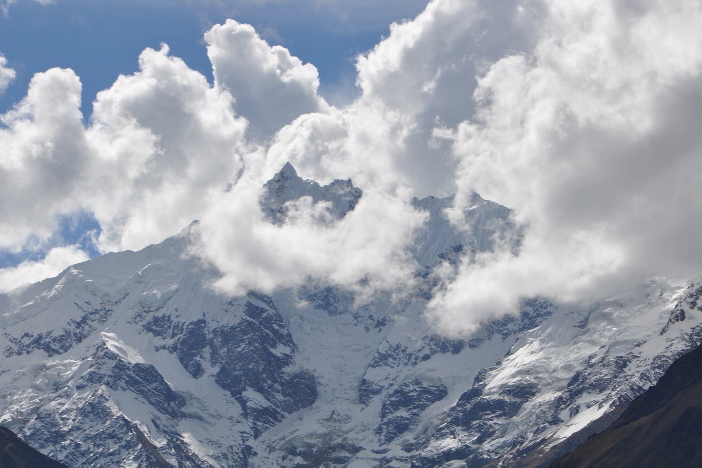 Trail winding below the snow-covered Salkantay massif